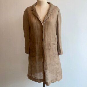 Eileen Fisher Tan Linen Button Down Midi Dress Size Small